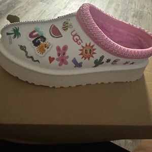 UGG White and Pink Clog with Colorful Patches